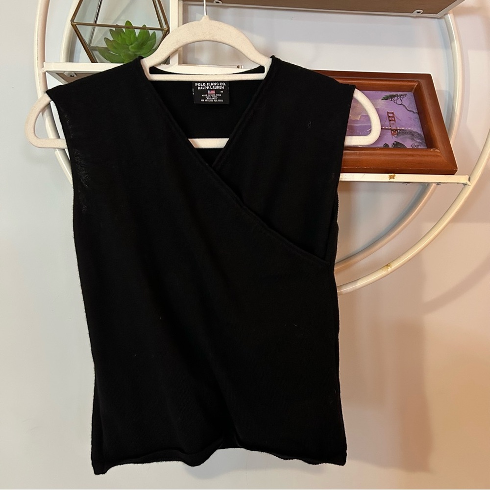 Polo Jeans Co. Ralph Lauren Women’s Medium M Black Wool Vintage Shell Tank Shirt